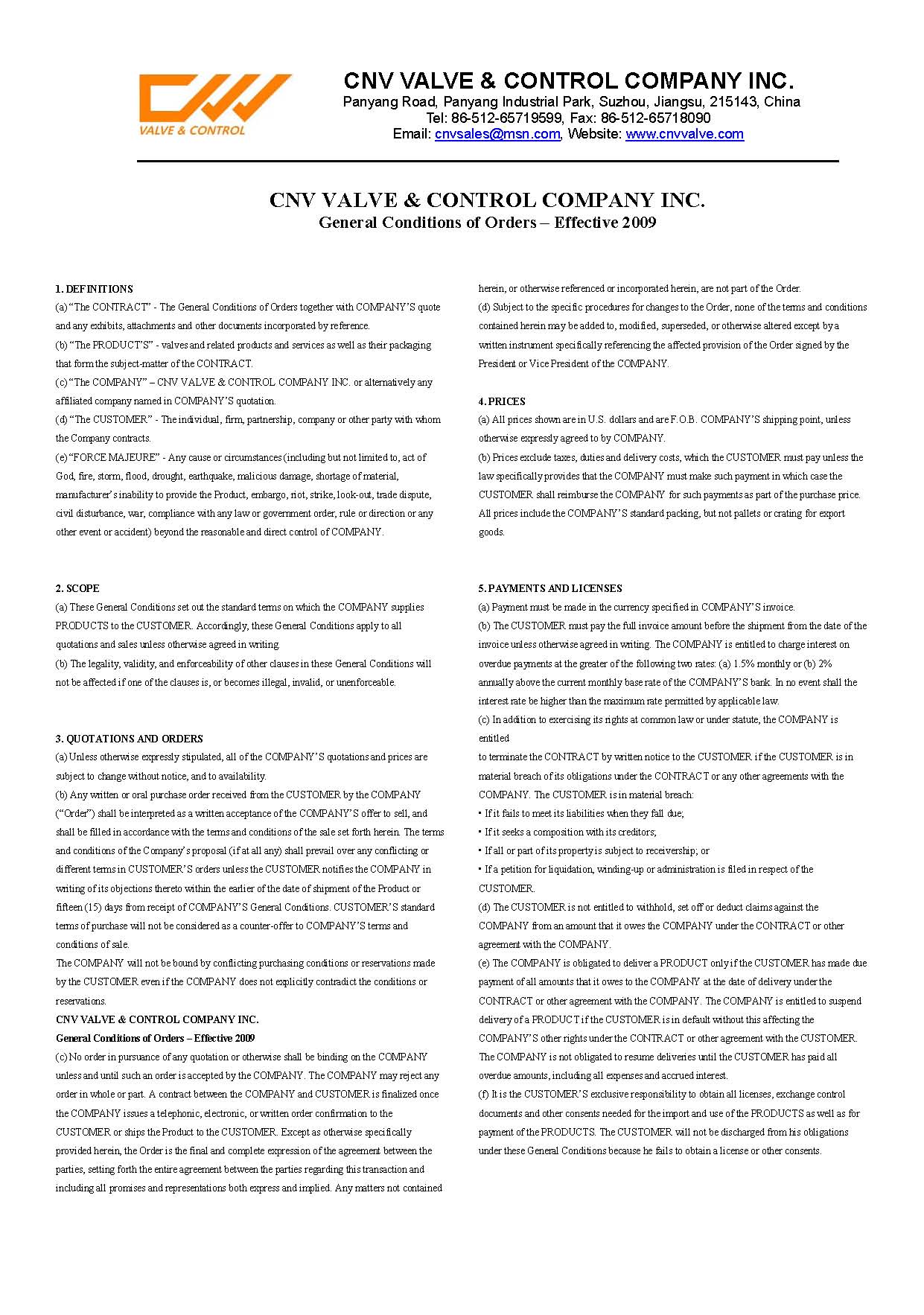 CNV Terms and Condition